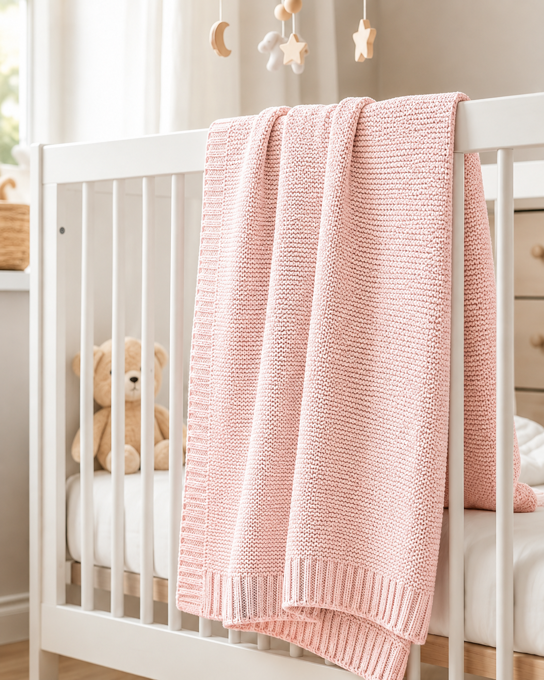 Cream Soft Cotton Bubble Knit Baby Stroller Blanket