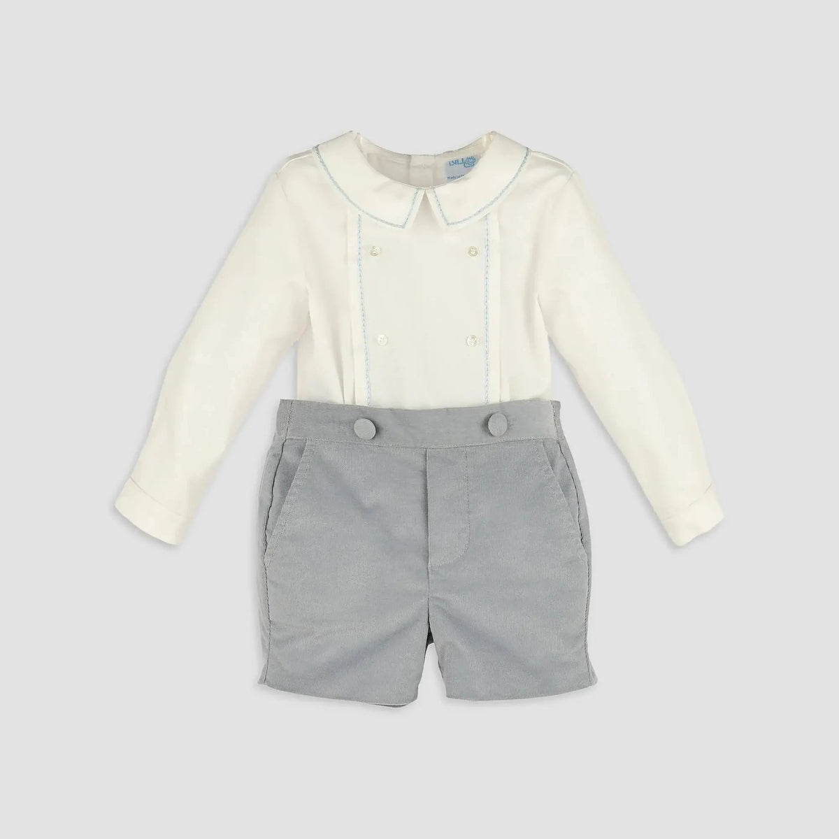 Powder Blue and White Shorts Set