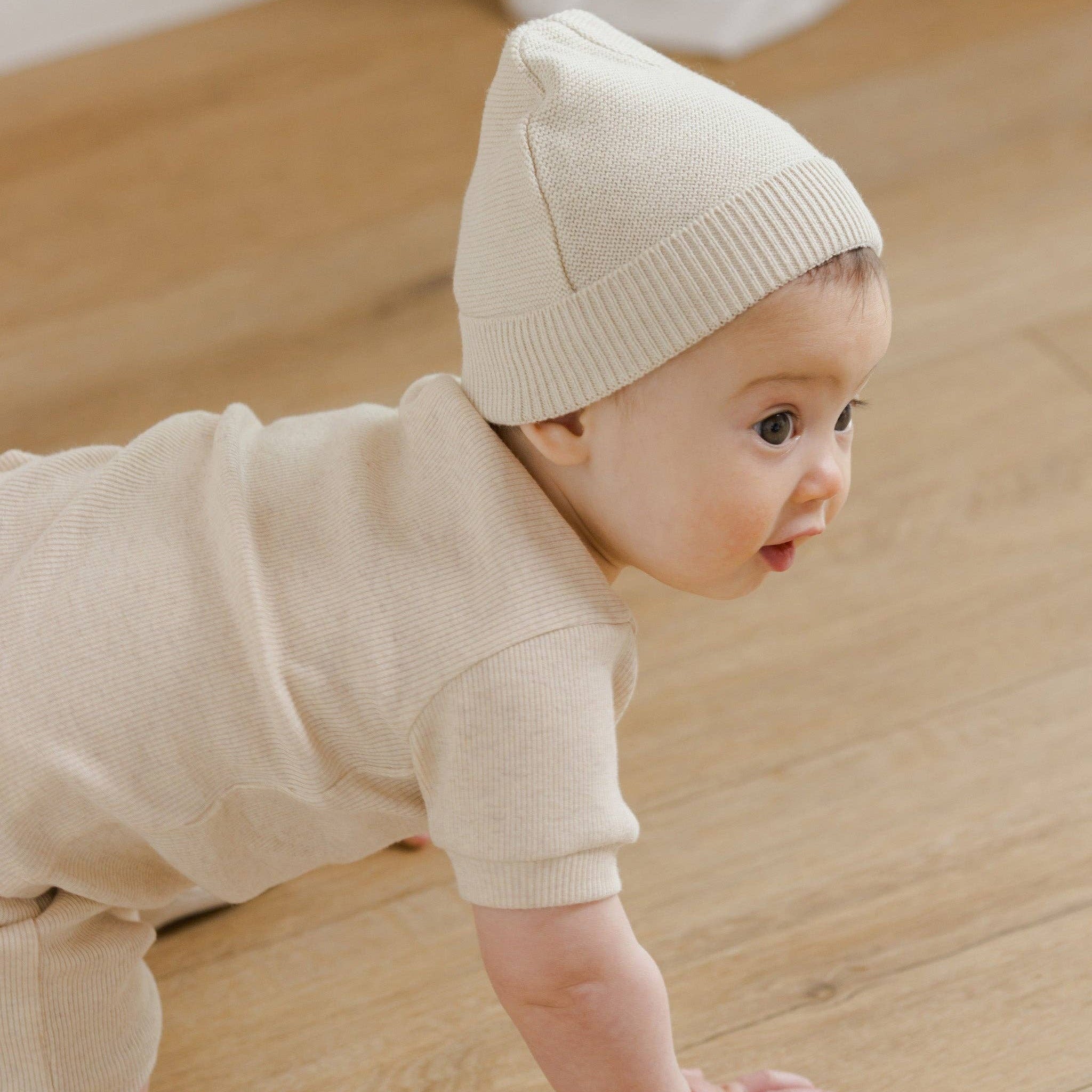 Gentle Cotton Neutral Knit Baby Beanie