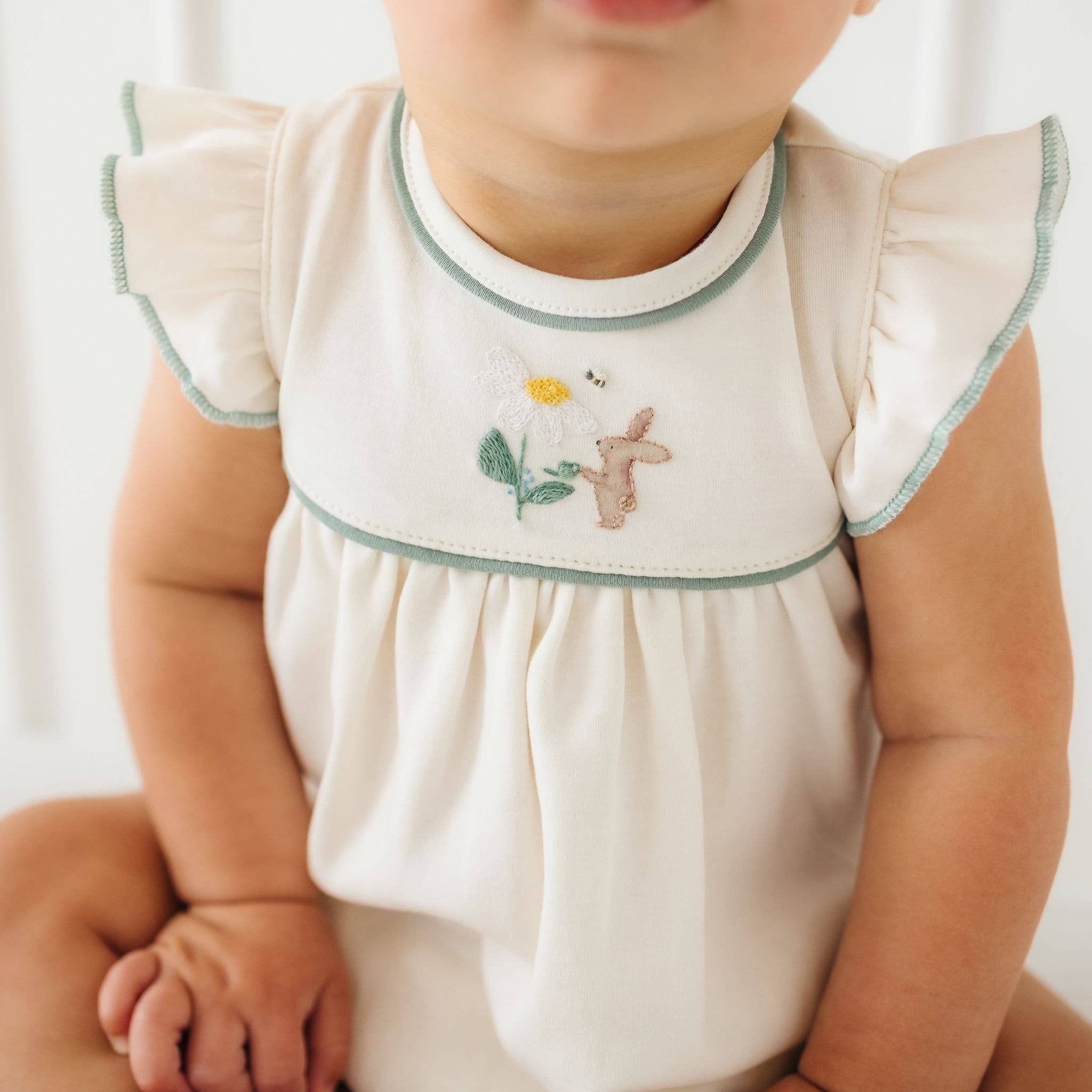 Bunny's Daisy Garden Embroidered Bubble by Luna and Arlo