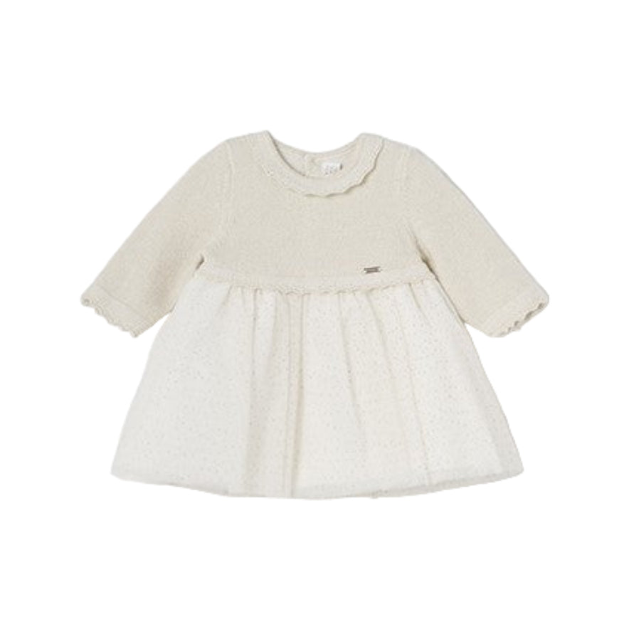 Baby Girls Champagne Knit & Glitter Tulle Dress