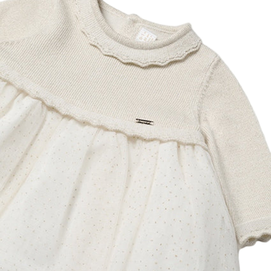 Baby Girls Champagne Knit & Glitter Tulle Dress