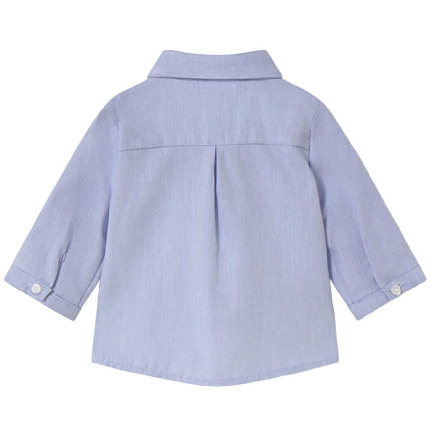Baby Blue Long-Sleeve Button-Down Shirt with Bow Tie