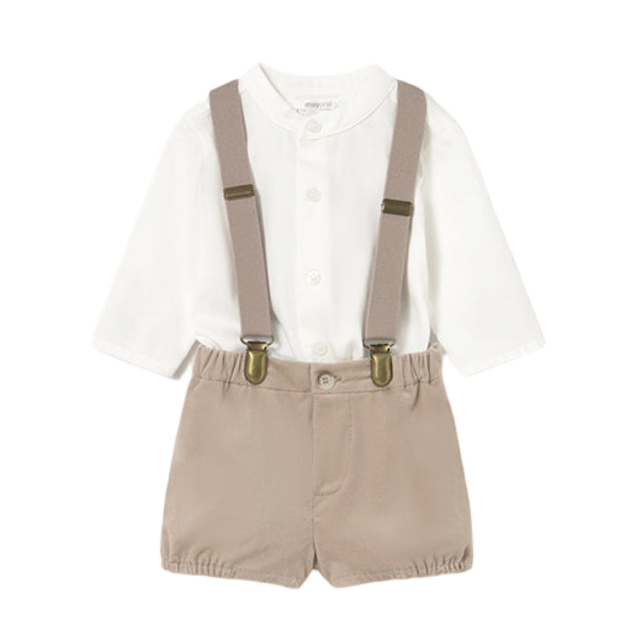 Long Sleeve Button Down Shirt with Suspender Shorts