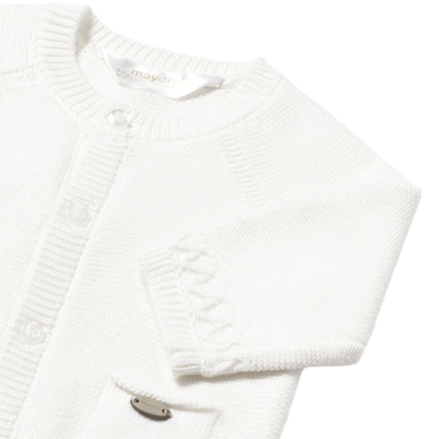 Soft White Baby Knit Cardigan with Front Pockets
