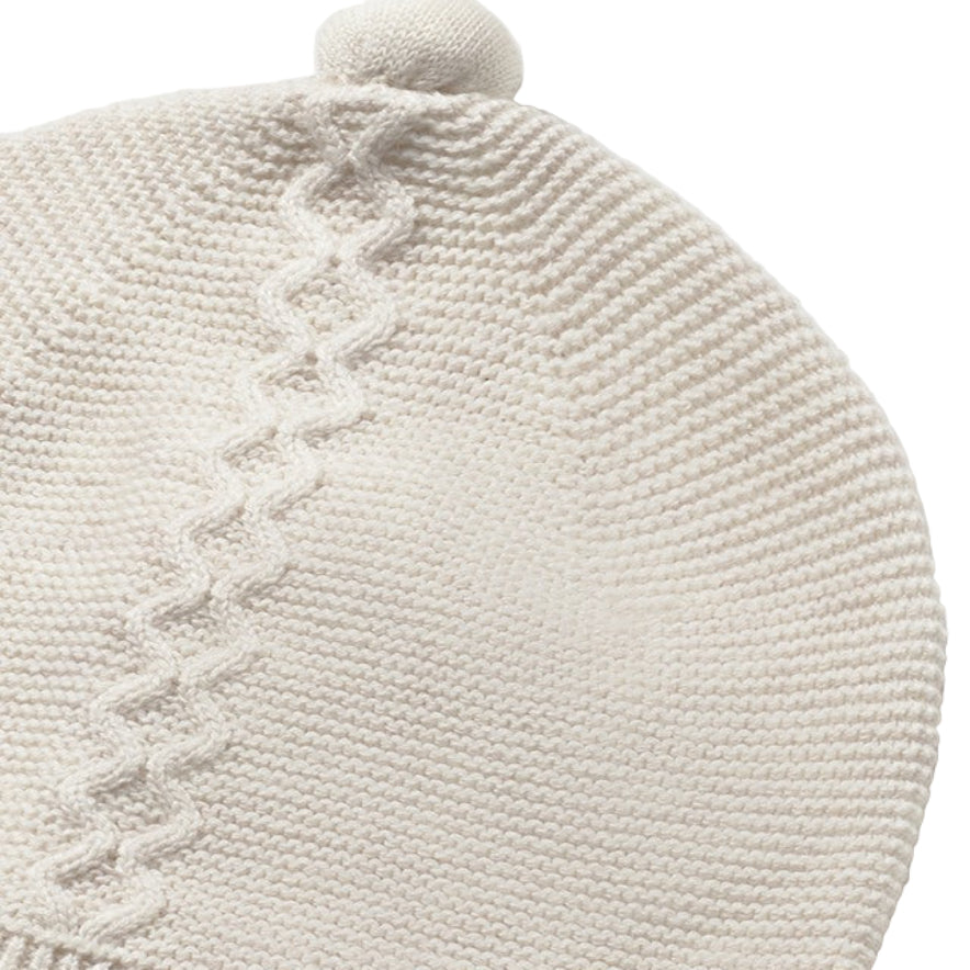 Beige Baby Knitted Cotton Sweater, Footie & Hat Set