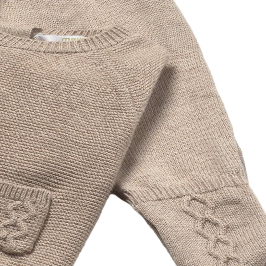 Baby Boy Cotton Knit Outfit Set – Sweater, Footie & Hat in Beige