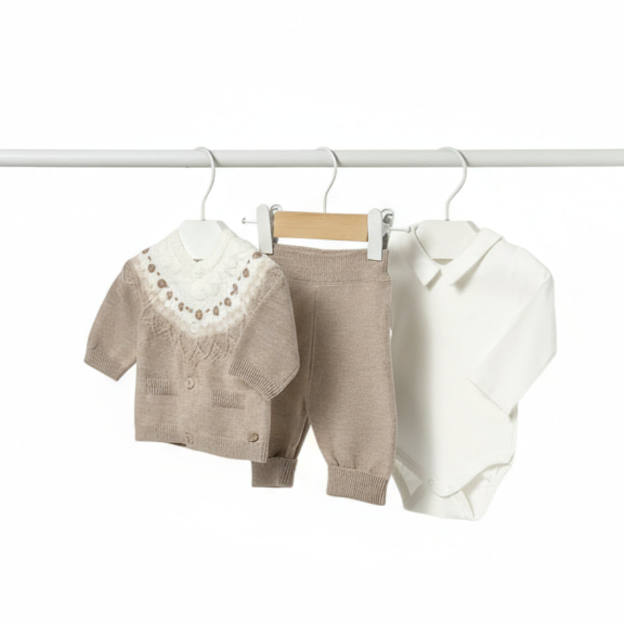 Baby Boy Cotton Long Knit 3-Piece Trouset Set