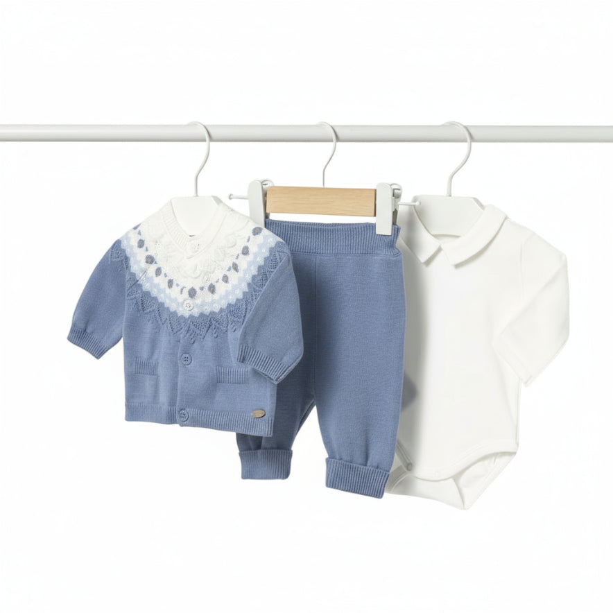 Classic 3-Piece Cotton Long Knit and Trouser Set