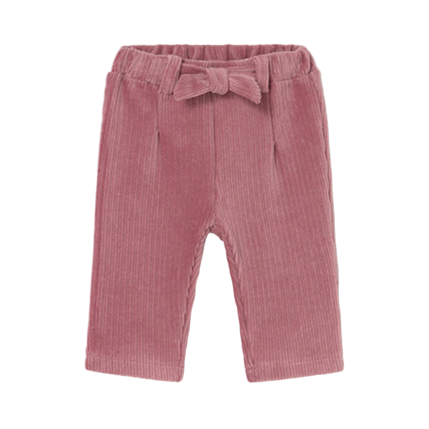 Blush Pink Ribbed Trousers with Bow Waist