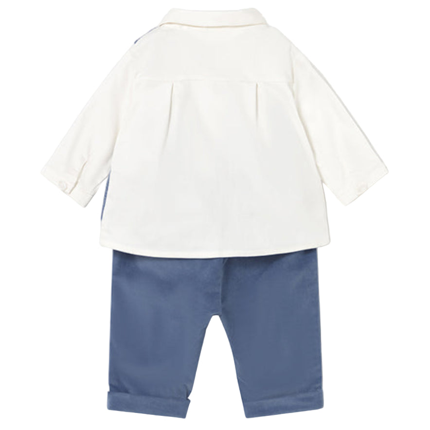 3-Piece Baby Boy Outfit with Bow Tie – Blue Vest, Shirt & Trousers Set