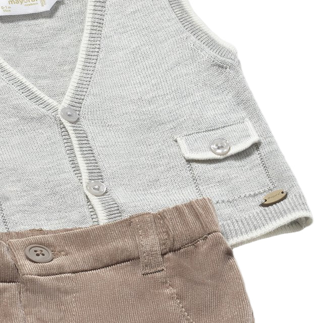 Baby Boy Smart Casual Outfit Set – Knit Vest with Shirt Bodysuit & Trousers
