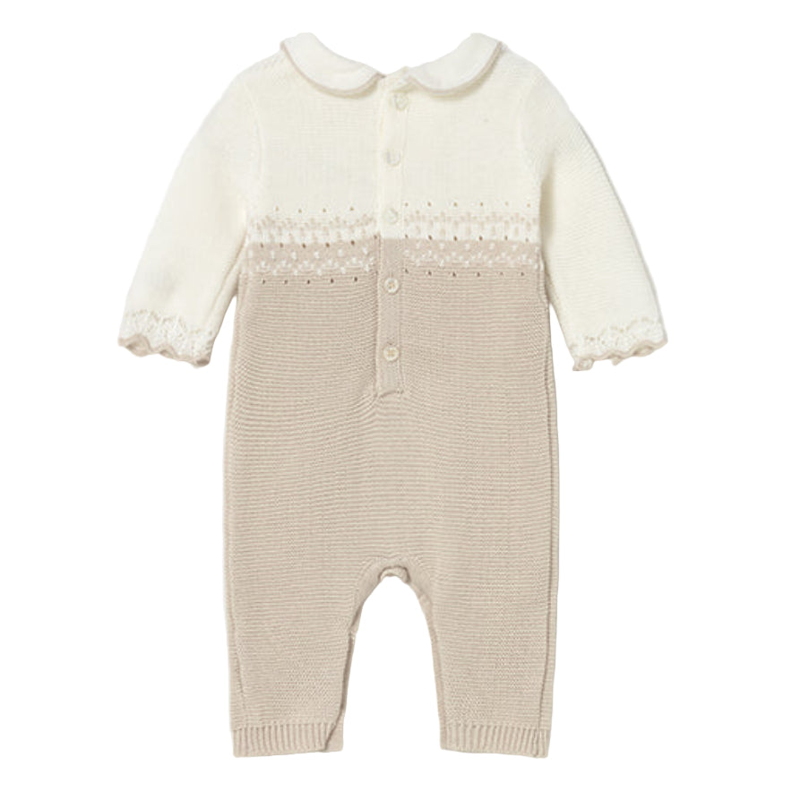 Beige Knit Tricot Romper for Baby Girl