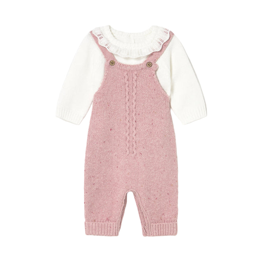 2-Piece Baby Girl Knit Set – Dungarees with Sweater