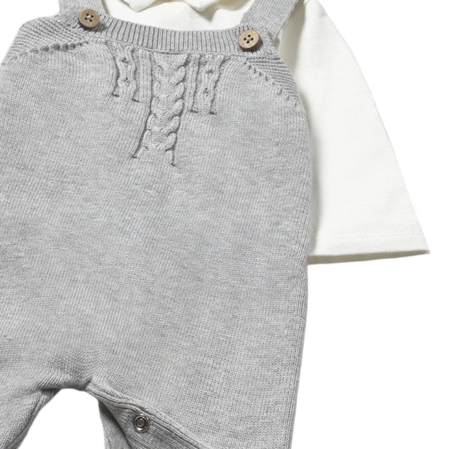 Baby Boy 3-Piece Knit Outfit – Dungarees, Cardigan & Long Sleeve T-Shirt