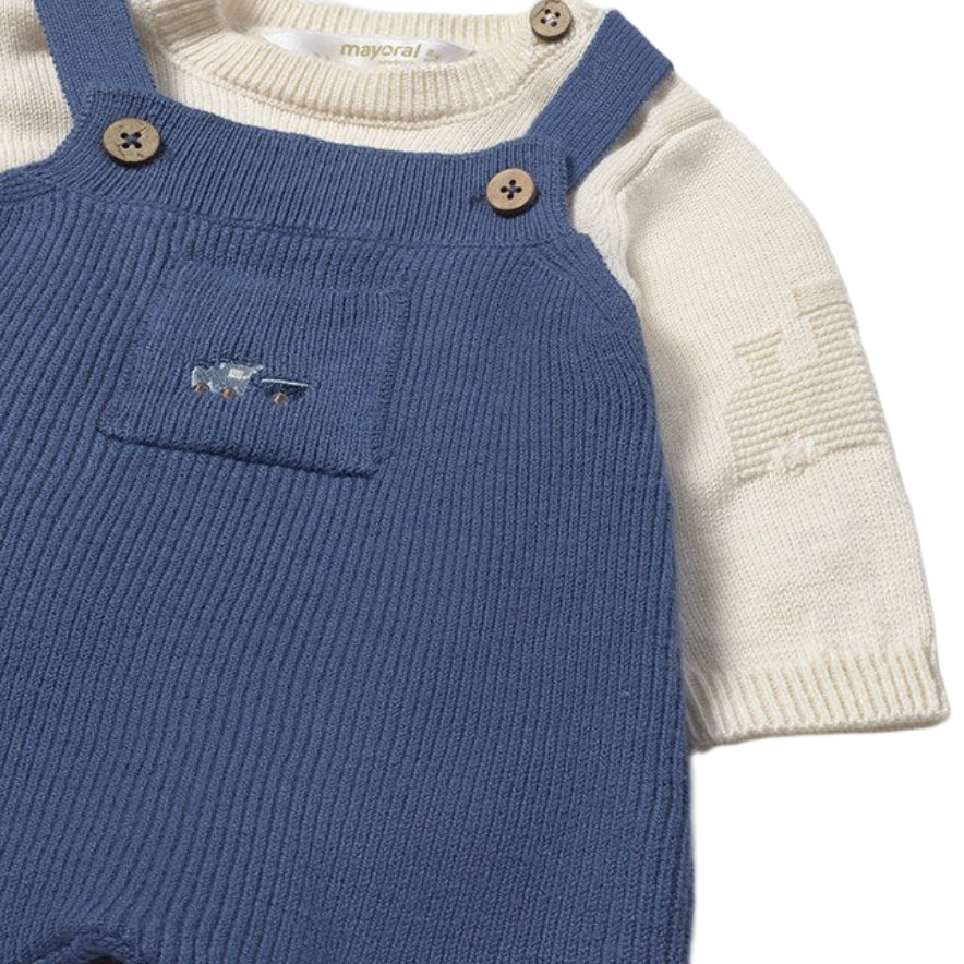 Baby Boy 2-Piece Knitted Outfit – Blue Dungarees with Sweater