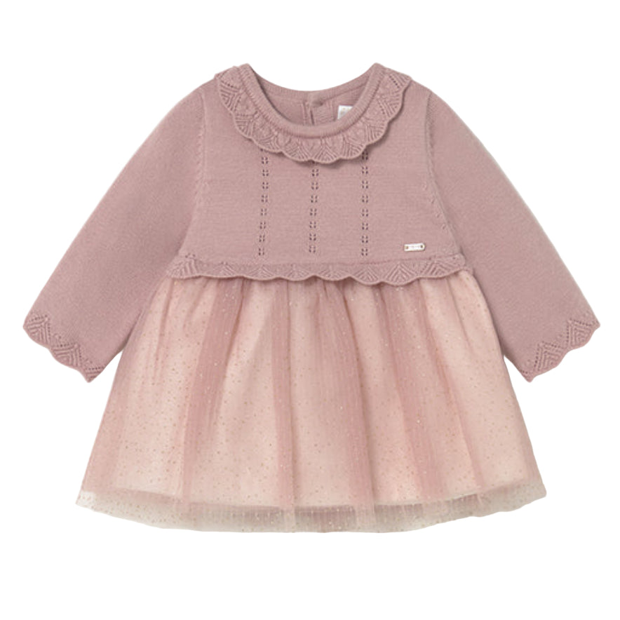 Baby Girl Pink Sweater Dress – Knit Top with Tulle Skirt