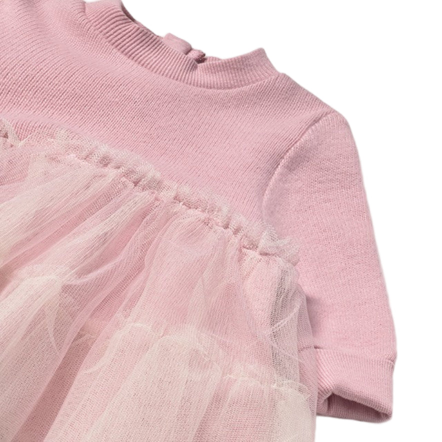 Long Sleeve Pink Baby Dress with Mesh Tulle Skirt