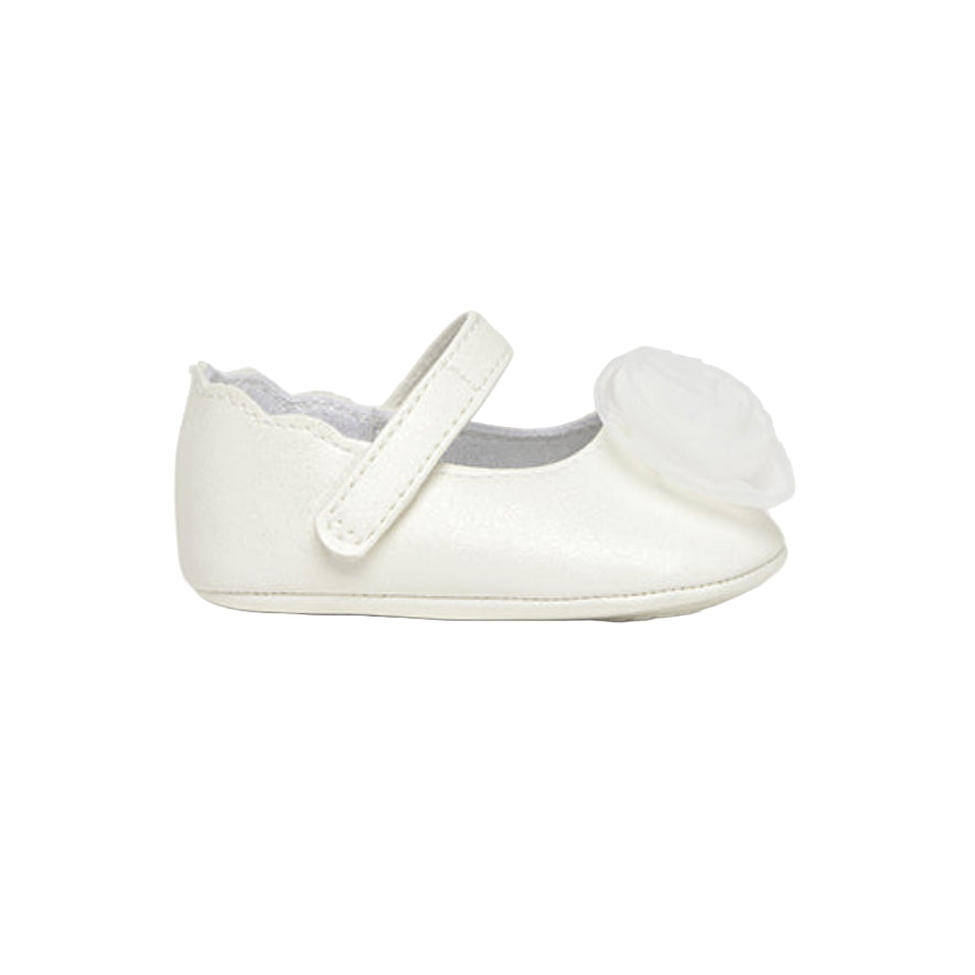 Elegant White Baby Girl Christening Shoes with Flower