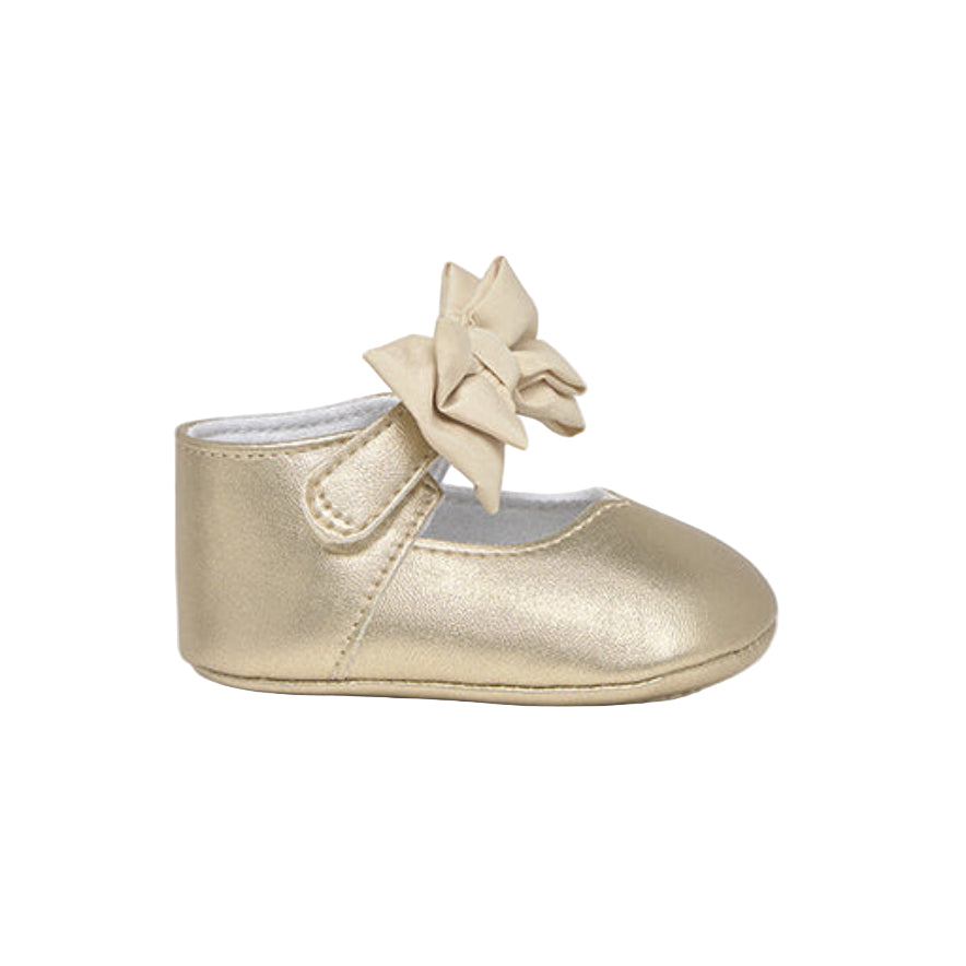 Baby Girl Gold Shoes with Ankle Strap & Elegant Bow