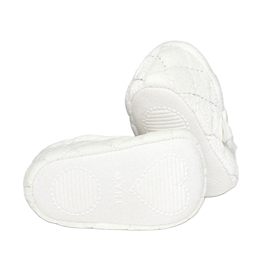 White Velvet Baby Shoes with Bow & Elastic Strap
