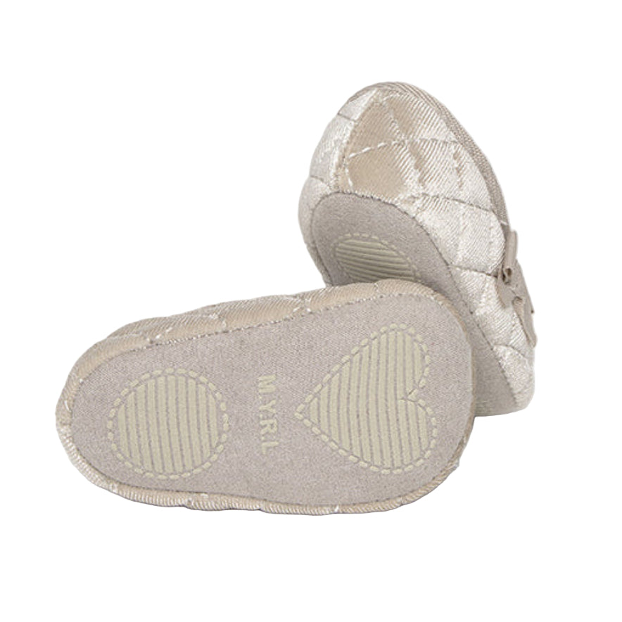 Champagne Velvet Baby Shoes with Bow & Elastic Strap