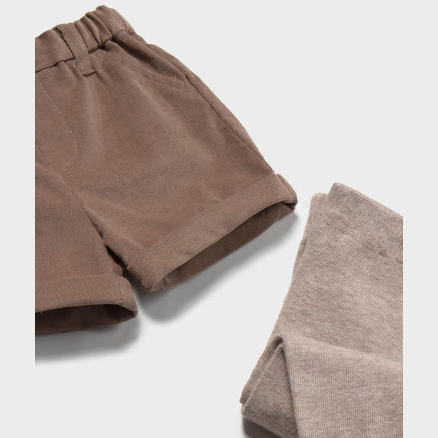 Knit Sweater & Corduroy Shorts Set with Tights