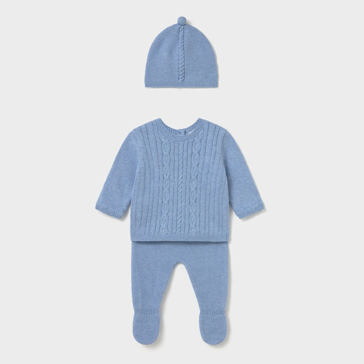 3-Piece Blue Baby Knit Leg Warmer & Hat Set