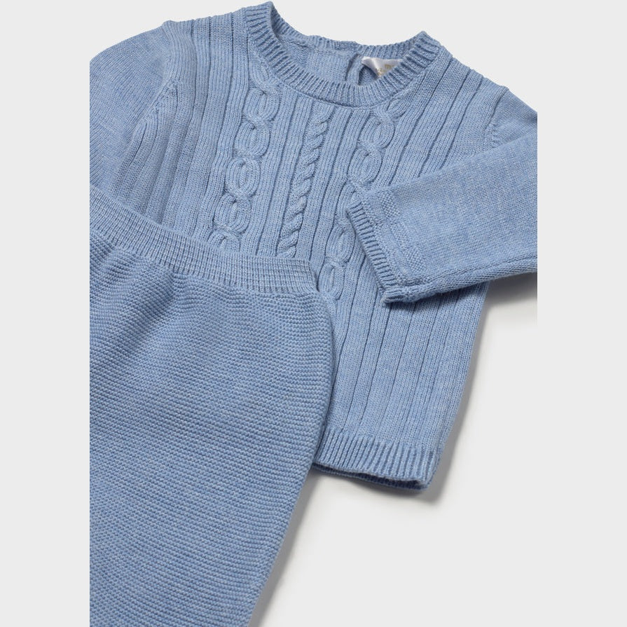 3-Piece Blue Baby Knit Leg Warmer & Hat Set