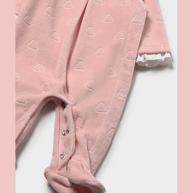 Baby Girls Pink Velour Ruffle Collar Footed Sleepsuit