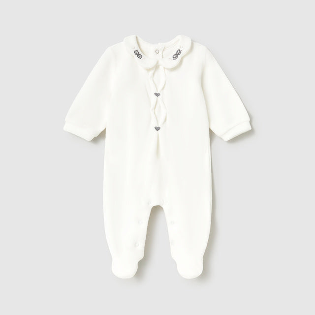 Off-White Collar Baby Footed with Bow & Heart Embroidery