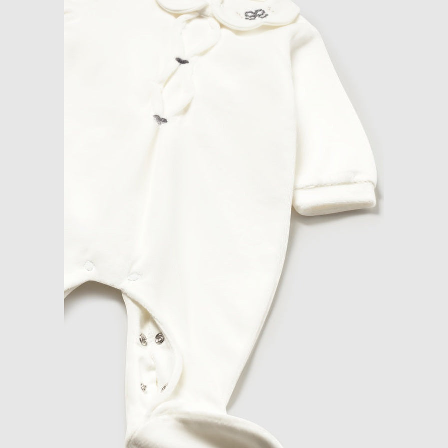 Off-White Collar Baby Footed with Bow & Heart Embroidery