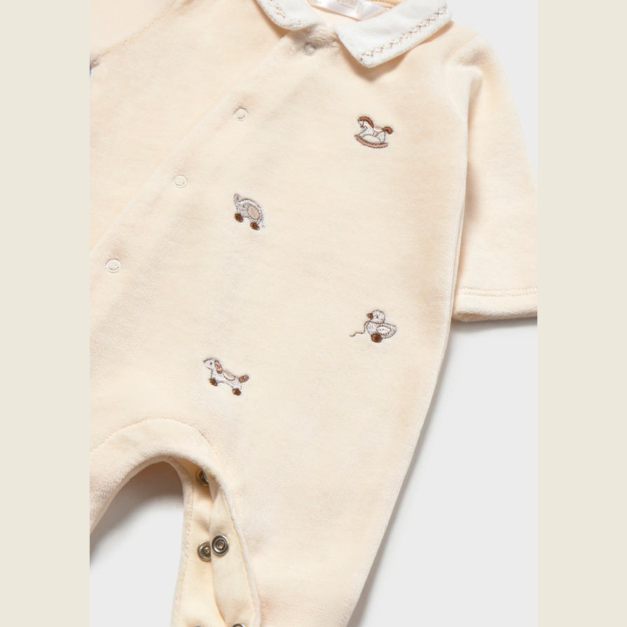 Vintage Toy Embroidered Velour Baby Footed Sleepsuit
