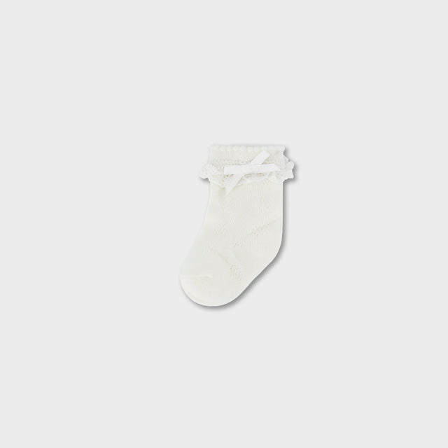 Baby Girls Natural Lace & Bow Ankle Socks