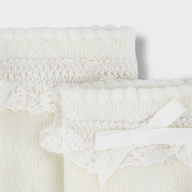 Baby Girls Natural Lace & Bow Ankle Socks