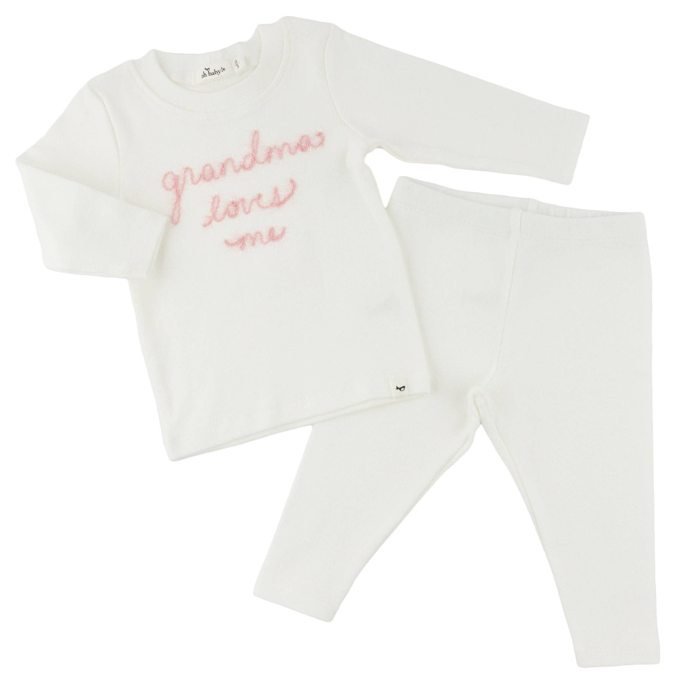 Baby Girl Two-Piece Set – Pink Embroidered “Grandma Loves Me” Clothes