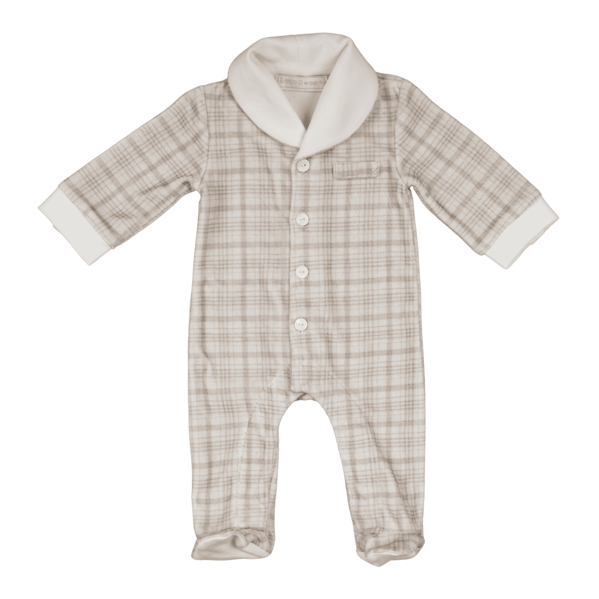 Plaid Beige One-Piece with Shawl Collar