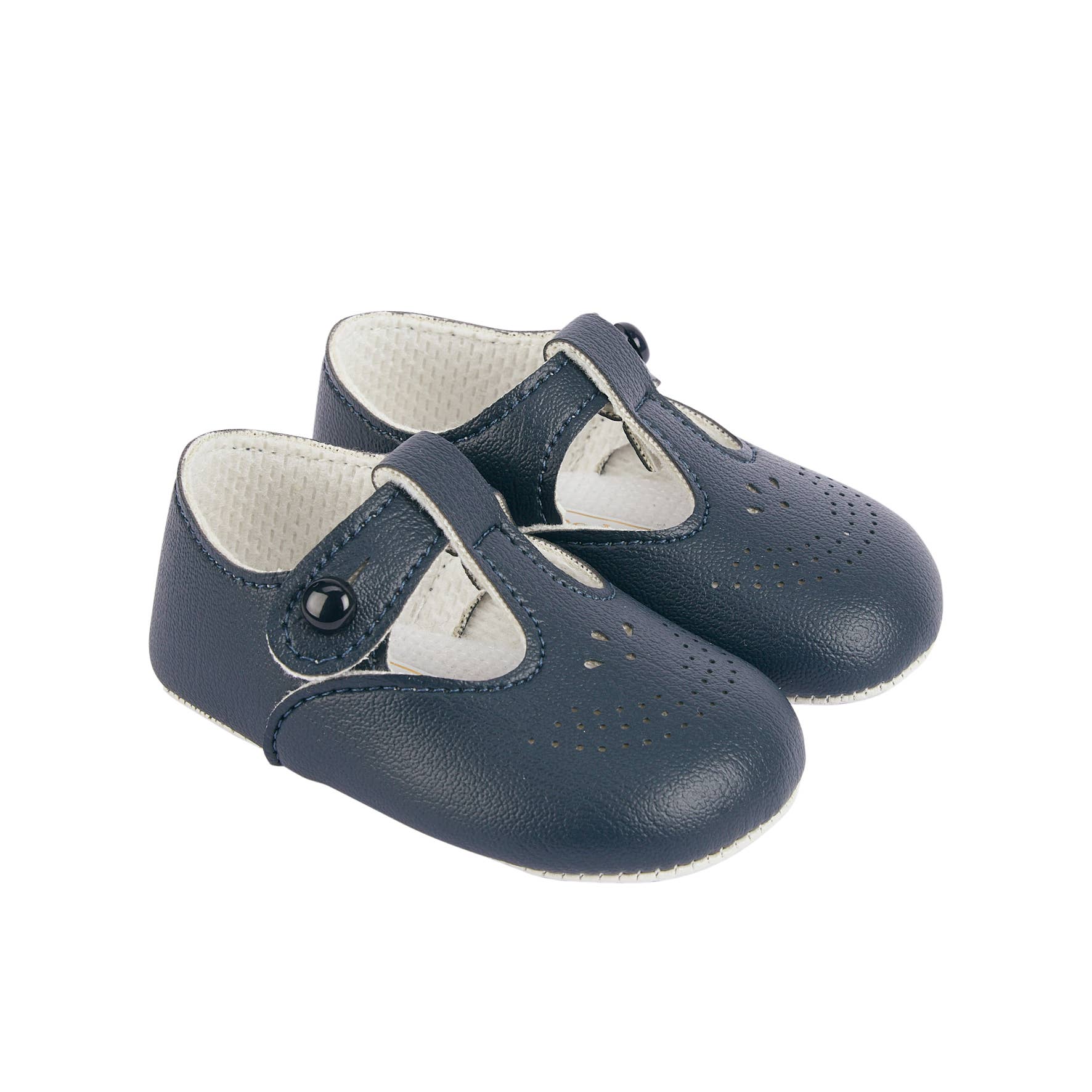 Unisex Soft Sole Baby Shoes Button T-Bar with Punch Detail