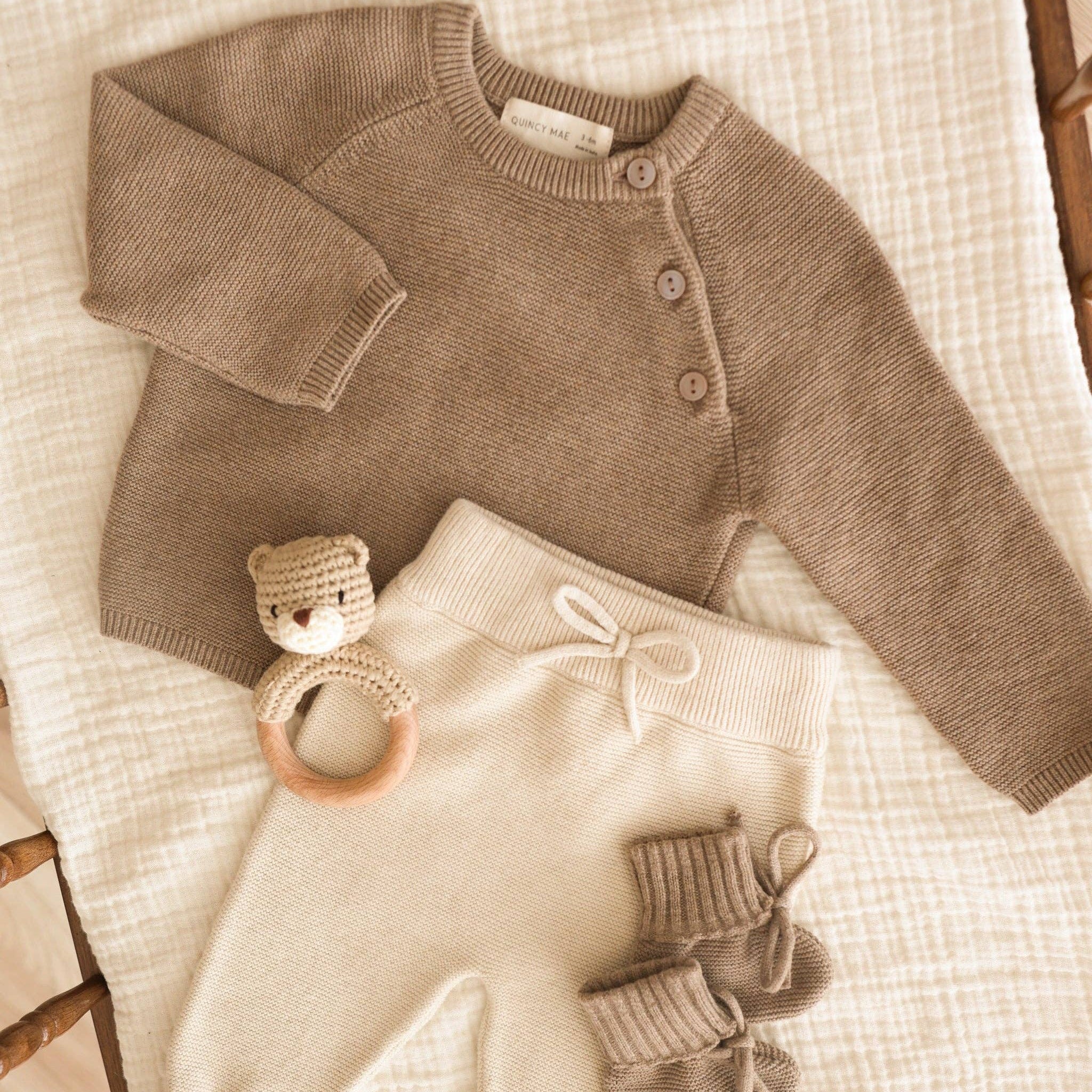 Baby 2-Piece Brown Fine Knit Sweater and Pant Set