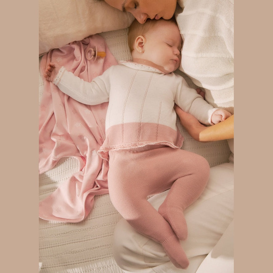 Baby Girls 2 Piece Leg Warmer Set - White and Rose