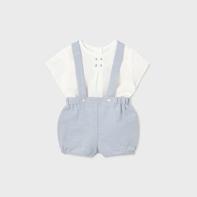 Baby Boy 2-Piece Linen Shorts Set with Suspenders