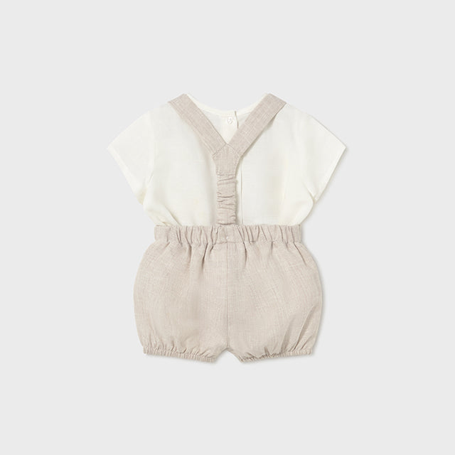 Baby Boy Beige Suspenders & Shirt Set