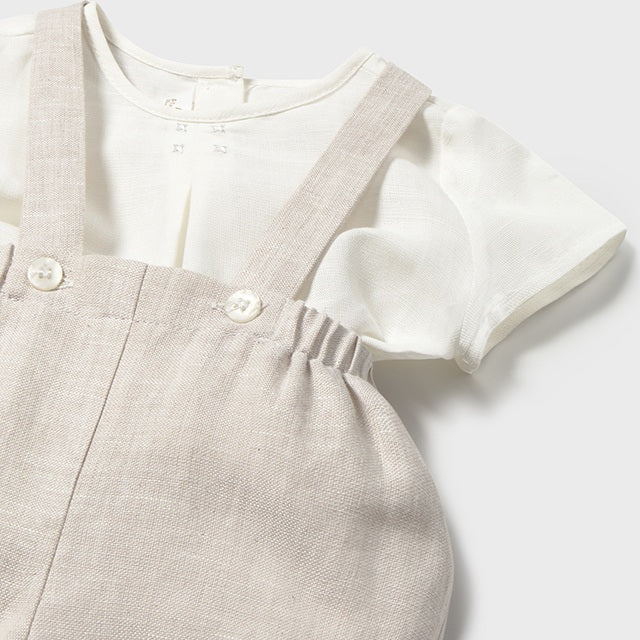 Baby Boy Beige Suspenders & Shirt Set