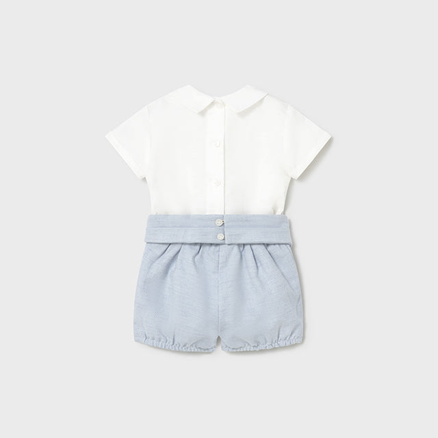 Baby Boy Light Blue & White Smocked Short Set