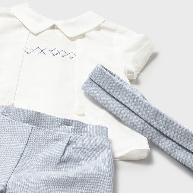Baby Boy Light Blue & White Smocked Short Set