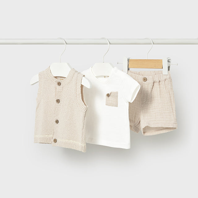 Baby Boy 3-Piece Plaid Vest & Shorts Set