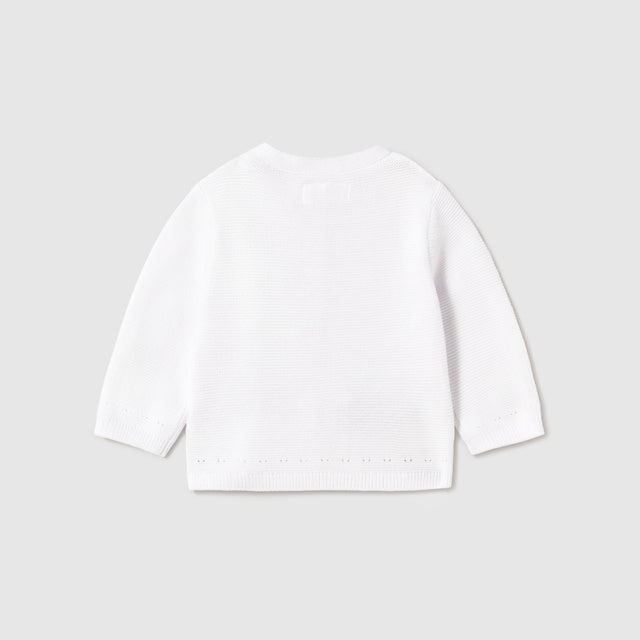 Baby Girl White Knit Cardigan with Pointelle Detail