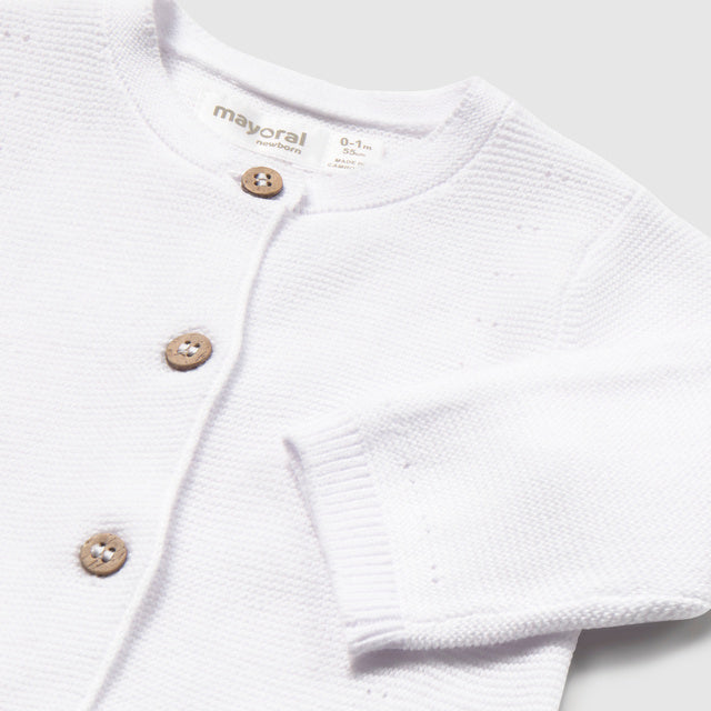 Baby Girl White Knit Cardigan with Pointelle Detail