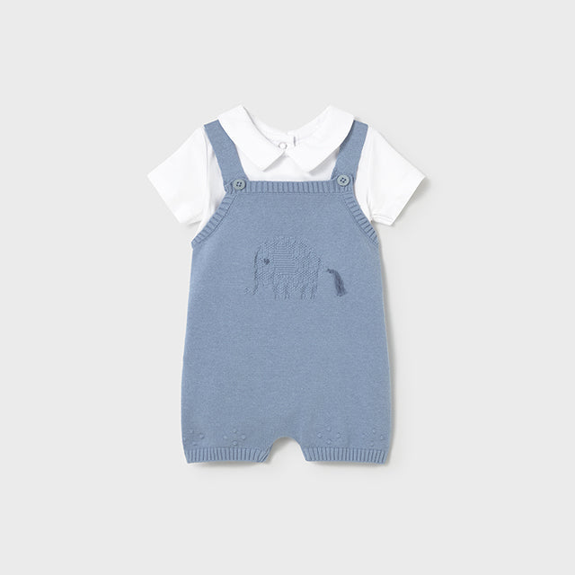 Baby Boy 2-Piece Atlantis Blue Knit Dungarees Set