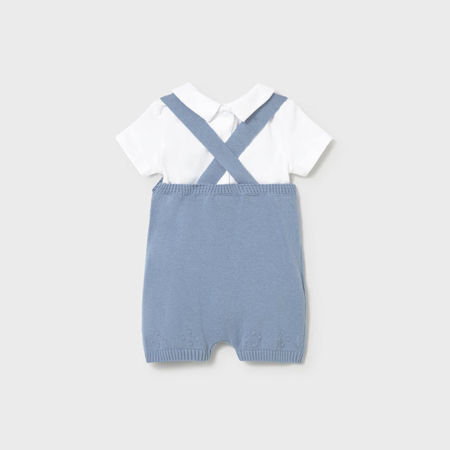 Baby Boy 2-Piece Atlantis Blue Knit Dungarees Set
